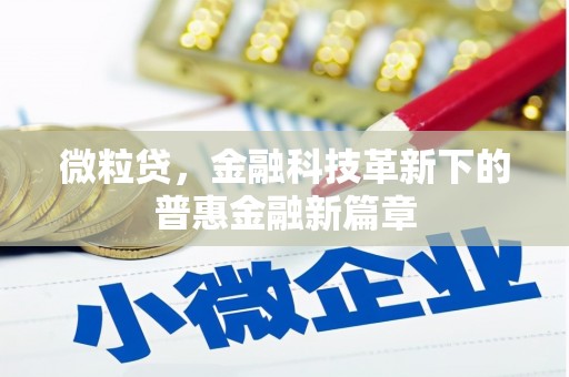 成县微粒贷，金融科技革新下的普惠金融新篇章